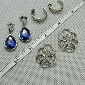 Fashion Earrings Bundle of 3 Silvertone